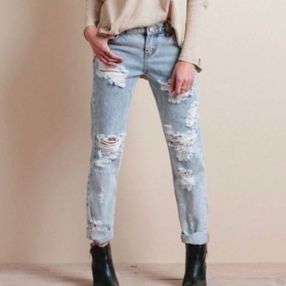 One X ONETEASPOON Women AWESOME BAGGIES Distressed Light Wash Jeans